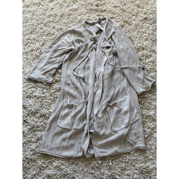 J. Jill Duster Sweater Pocketed Grey Beige Silk Blend J.Jill Large 3/4 Sleeve - Picture 1 of 9